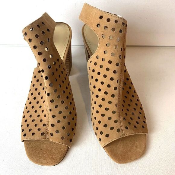 Marc Fisher Womens 9M Tan Leather Open Toe Sling Back High Heel Wrap Sandals New - Picture 3 of 10